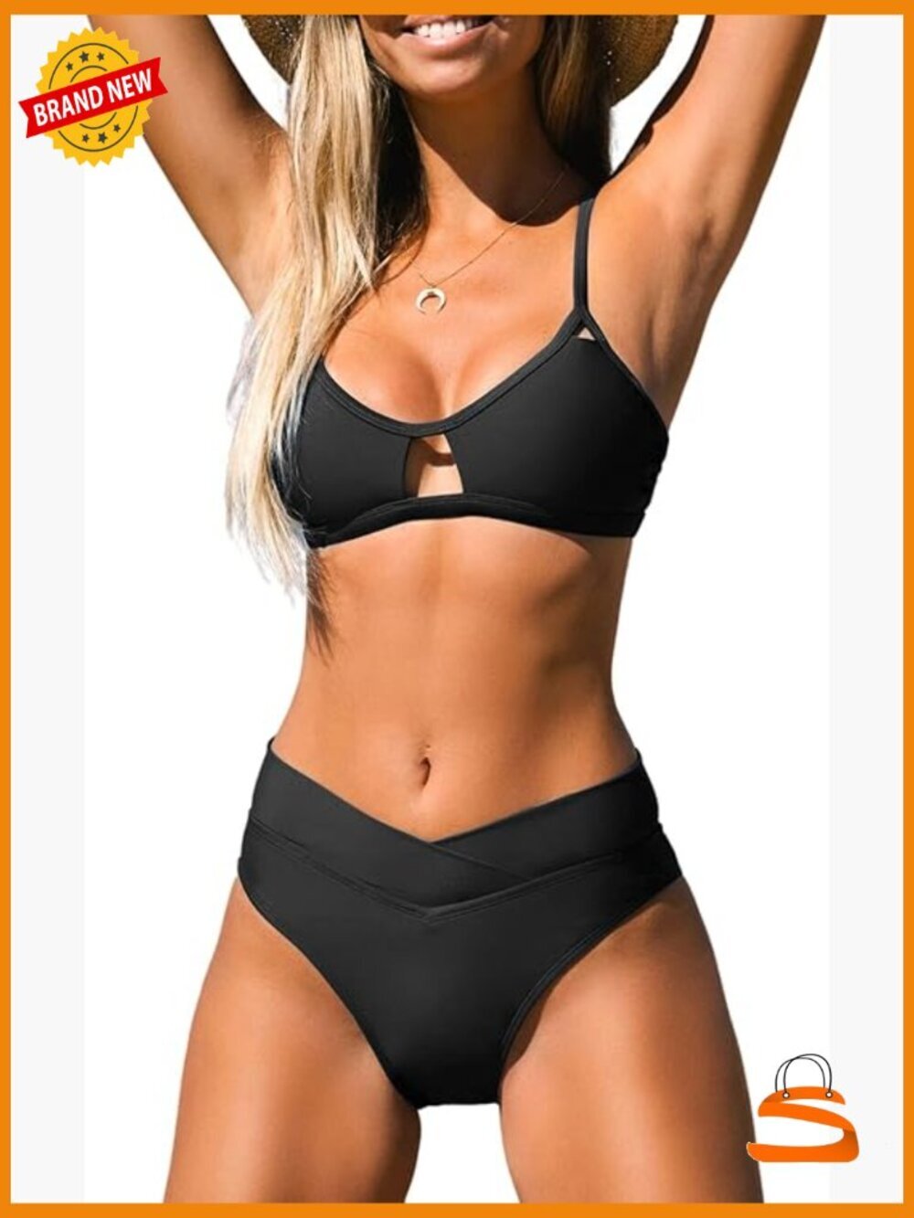 Two Piece Bikini Set Cut Out High Waisted V Bottom Triangle Top Swimsuit